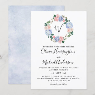 Convites Casamento de rosas cor-de-rosa, azul-Dusty