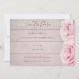 Convites Casamento de Rosas Cor-de-Rosa em Madeira Rústica