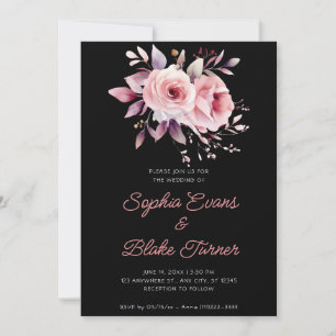 Convites Casamento de Rosas Cor-de-Rosa Modernas e Pretas
