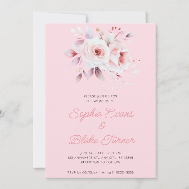 Convites Casamento de Rosas Cor-de-Rosa Moderno Romântico (Frente)