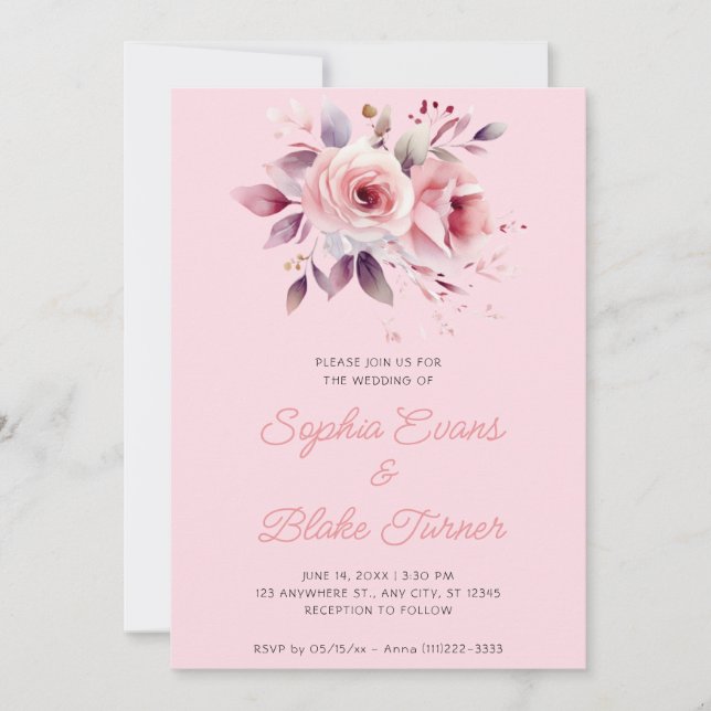 Convites Casamento de Rosas Cor-de-Rosa Moderno Romântico (Frente)
