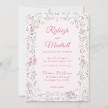 Casamento de Rosas Cor-de-Rosa Românticas e Folhag