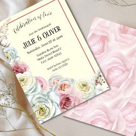 Convites Casamento de rosas de Aquarela Romântica