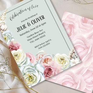 Convites Casamento de rosas de Aquarela Romântica