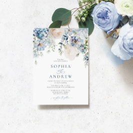 Convites Casamento de Rosas de Blush e Hydrangea Azul Elega