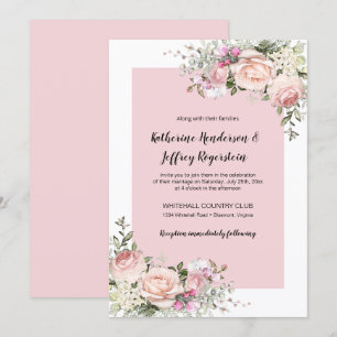 Convites Casamento de Rosas de Cor d'água, Rosa e Creme