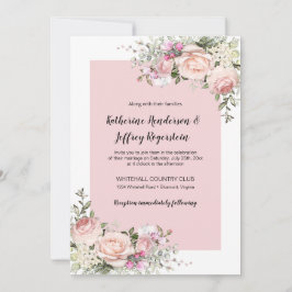 Convites Casamento de Rosas de Cor de Água, Rosa e Creme