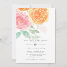 Convites Casamento de Rosas de Cor de Água Rosa e Laranja E