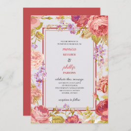 Convites Casamento de Rosas de Couve Vermelha Romântica Ind