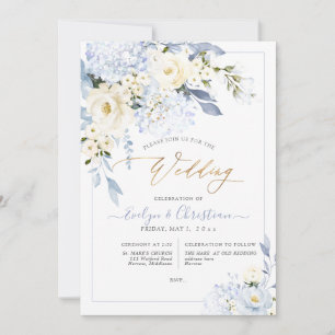 Convites Casamento de Rosas de Creme de Hydrangea Azul H2