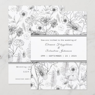 Convites Casamento de rosas de flor de margarida preta e br