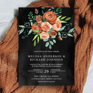 Convites Casamento de Rosas de Laranja Floral Dark Cinzas Q