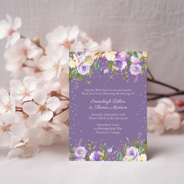 Convites Casamento de Rosas de Paixão Lilac e Lavanda Roxo (Criador carregado)