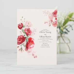 Convites Casamento de Rosas de Papel Vermelho e Rosa