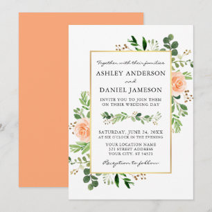 Convites Casamento de Rosas de Pêssego em Aquarela