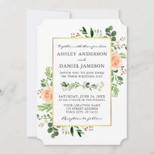 Convites Casamento de Rosas de Pêssego em Watercolor