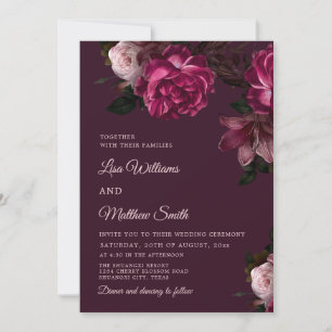 Convites Casamento de Rosas Desenhadas à Mão Dark Romantic