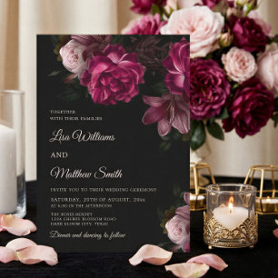 Convites Casamento de Rosas Desenhadas à Mão Dark Romantic