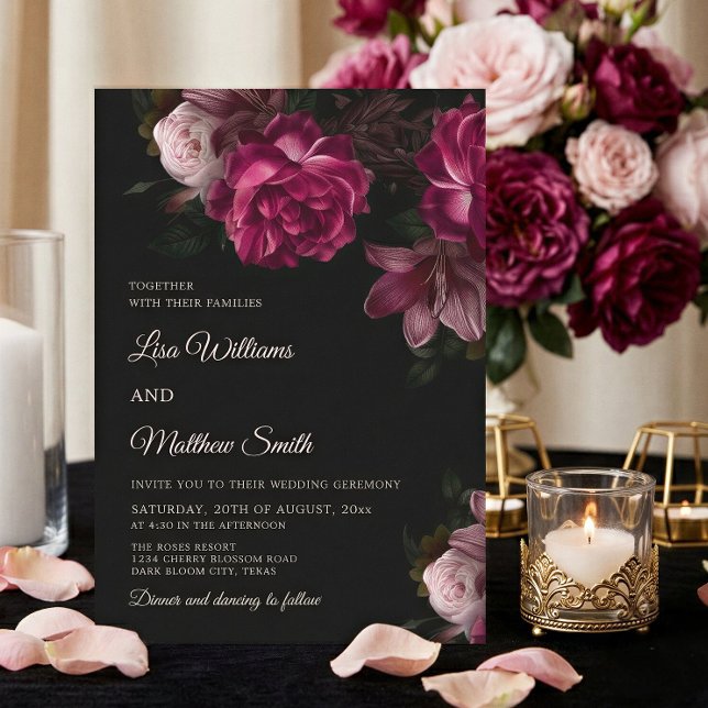 Convites Casamento de Rosas Desenhadas à Mão Dark Romantic (Criador carregado)
