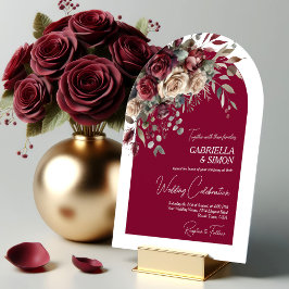 Convites Casamento de Rosas do Elegante Arch Burgundy e Cre