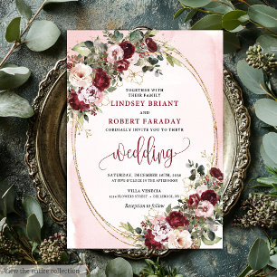 Convites Casamento de Rosas Douradas e Blush Marsala Boho R