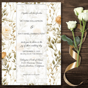 Convites Casamento de Rosas Douradas e Marfim Antigo 