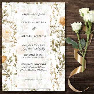Convites Casamento de Rosas Douradas e Marfim Antigo