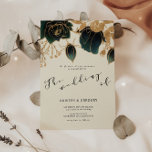 Convites Casamento de Rosas Dourados e Verdes<br><div class="desc">Nossa coleção 'Watercolor Dourado Rosa Wedding'' apresenta uma rica camada de aquarela em esmeralda e safira com rosas de mesma cor e folhagem dourada. As letras decorativas fazem parte de um script personalizado, mas podem ser incorporadas em um design de monograma a seu pedido. Veja na nossa loja mais itens...</div>