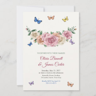 Convites Casamento de Rosas e Borboletas do Jardim Pintadas