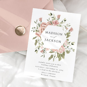 Convites Casamento de Rosas e Folhagens Elegantes Bege