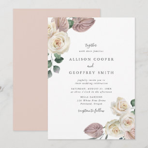 Convites Casamento de Rosas e Orquídeas em Aquarela