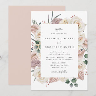 Convites Casamento de Rosas e Orquídeas em Aquarela
