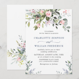 Convites Casamento de Rosas Elegante Eucalyptus Blush