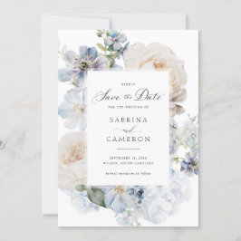 Convites Casamento de Rosas Elegantes Florais Dusty Blue
