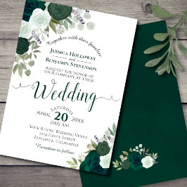 Convites Casamento de Rosas Emerald Green Watercolor