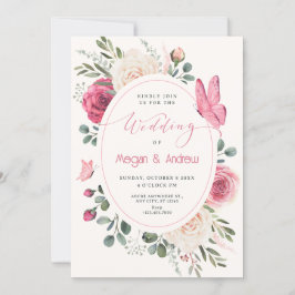 Convites Casamento de Rosas Florais, branco-rosa,