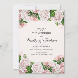 Convites Casamento de Rosas Florais Cor-de-Rosa Elegante