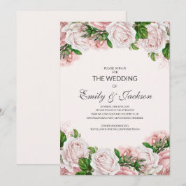 Convites Casamento de Rosas Florais Cor-de-Rosa Elegante