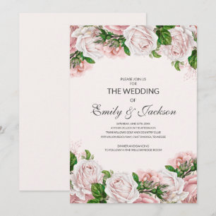 Convites Casamento de Rosas Florais Cor-de-Rosa Elegante