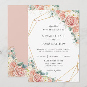 Convites Casamento de Rosas Florais de Pessegueira de Enxov