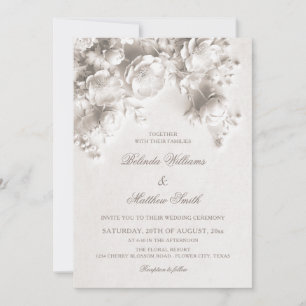 Convites Casamento de Rosas Florais Esculpidas Brancas 3D 