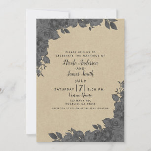 Convites Casamento de Rosas Florais Preto Escuro Vintage & 