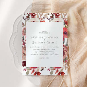 Convites Casamento de Rosas Florais Red Blush