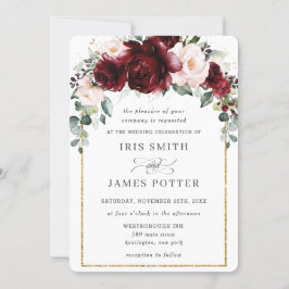 Convites Casamento de Rosas Florais Rustic Blush Burgundy