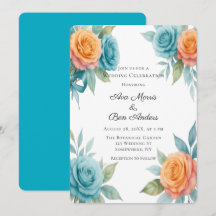 Casamento de Rosas Laranja e Azul-turquesa em Aqua