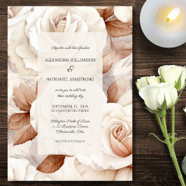Convites Casamento de Rosas Marfim e Ferrugem Elegantes 