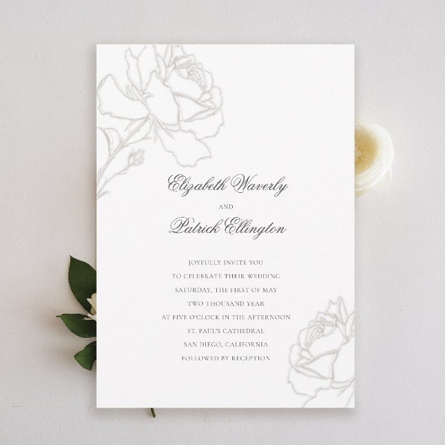 Convites Casamento de rosas Mínimos Mínimos de Marcha Negra (formal traditional wedding invitation rich ivory roses black tie modern classic elegant minimalist)