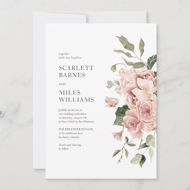 Convites Casamento de Rosas Modernas Românticas (Frente)