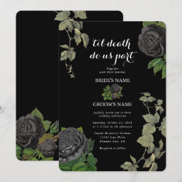 Convites Casamento de Rosas Pretas de Halloween Gótico