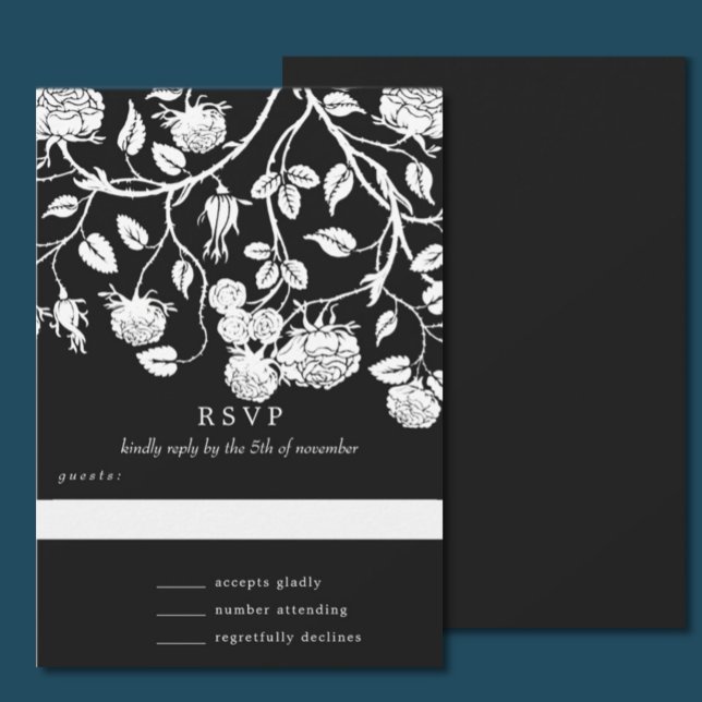 Convites Casamento de Rosas Pretas e Brancas Elegantes (Criador carregado)